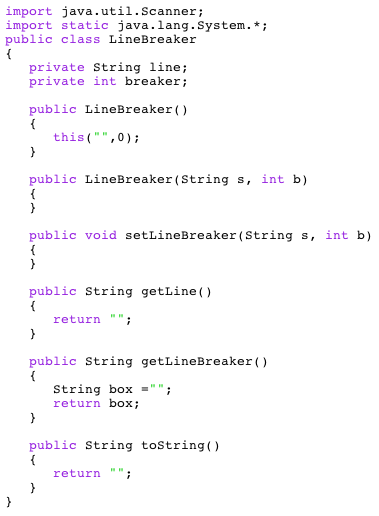 Solved Lab Description Take in a line of Strings and a break | Chegg.com