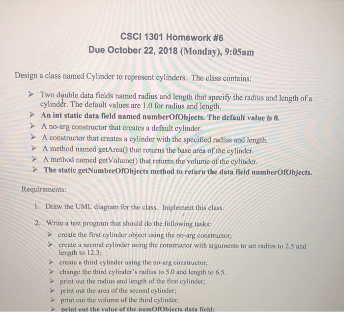 Solved CSCI 1301 Homework #6 Due October 22, 2018 (Monday), | Chegg.com