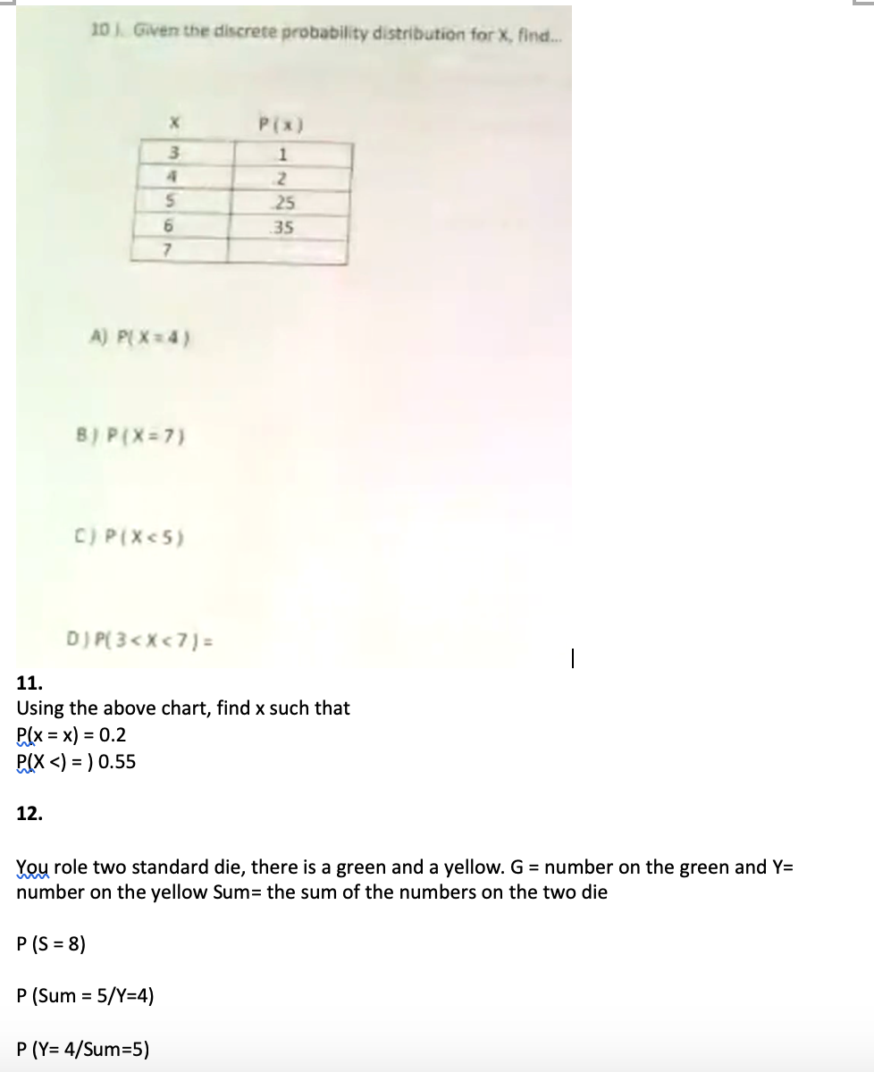 Solved 10. Given the discrete probability distribution for | Chegg.com