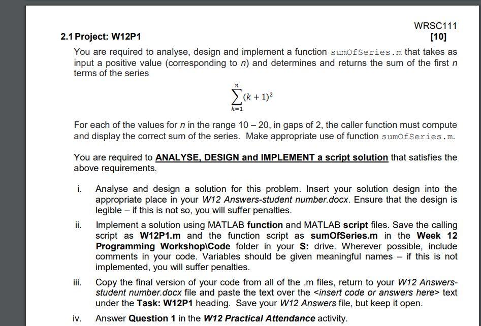 Solved WRSC111 [10] 2.1 Project: W12P1 You are required to | Chegg.com