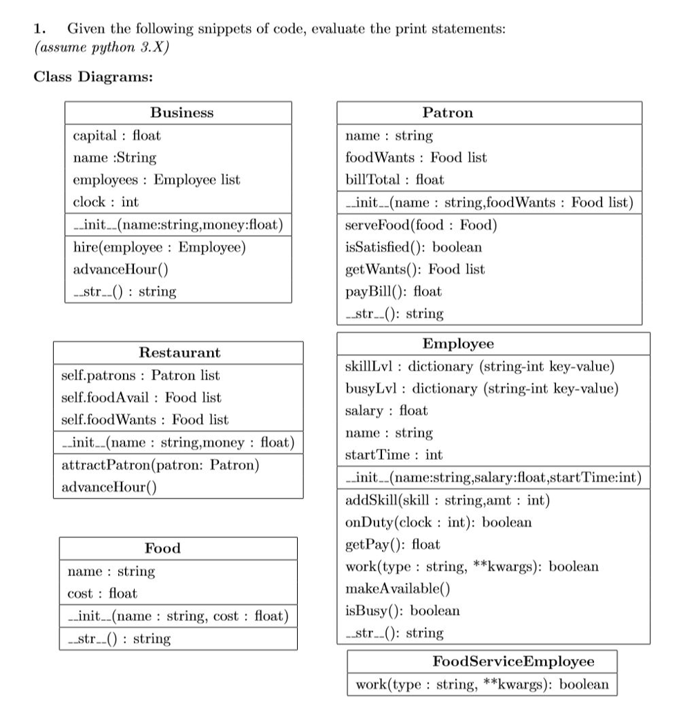 1. Given the following snippets of code, evaluate the | Chegg.com image.