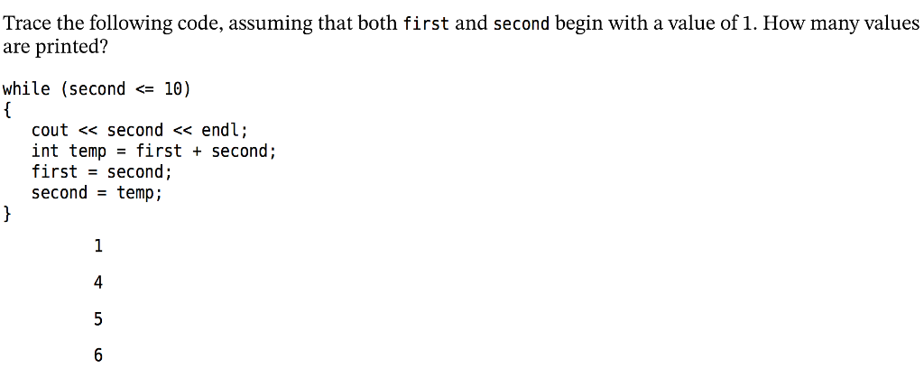 Solved Trace the following code, assuming that both first | Chegg.com