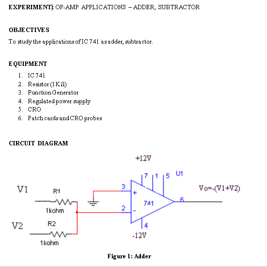 op amp as adder and subtractor experiment pdf