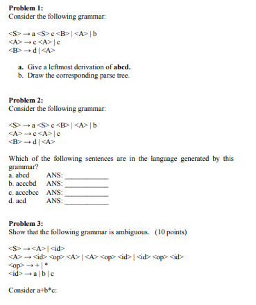 Solved Problem 1: Consider The Following Grammar: B | Chegg.com