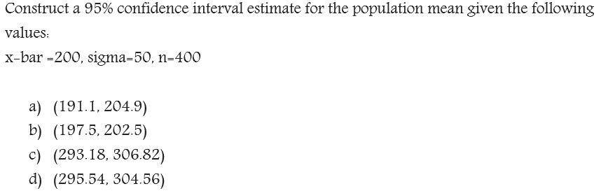 Solved Construct a 95% confidence interval estimate for the | Chegg.com