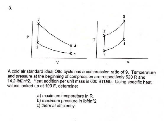 Solved 3. A cold air standard ideal Otto cycle has a | Chegg.com