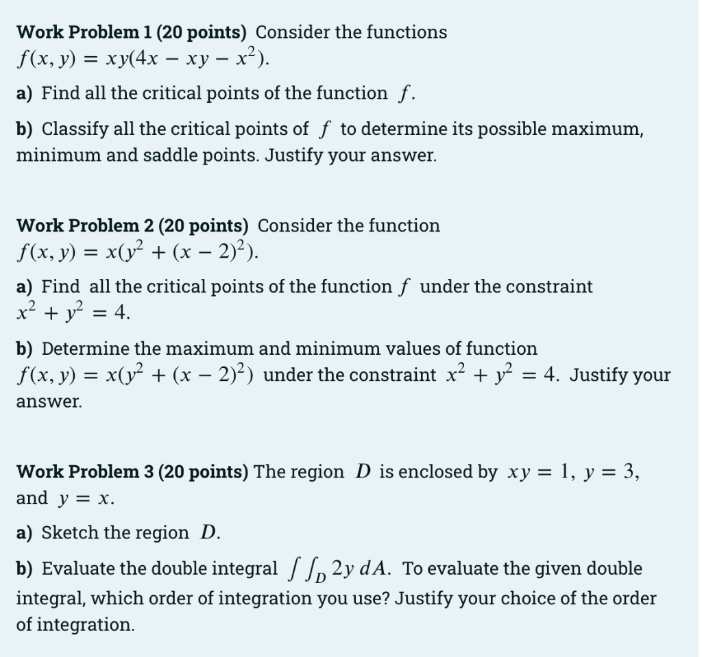 Solved Work Problem 1 (20 points) Consider the functions | Chegg.com