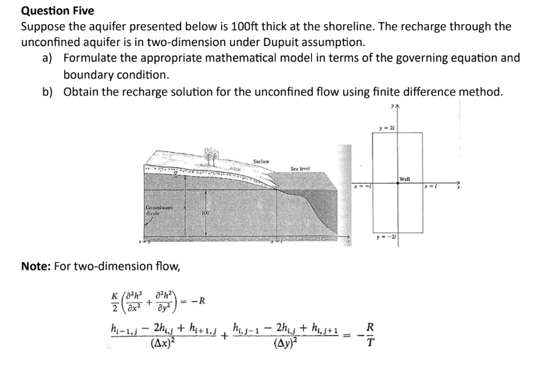 Solved Question FiveSuppose the aquifer presented below | Chegg.com
