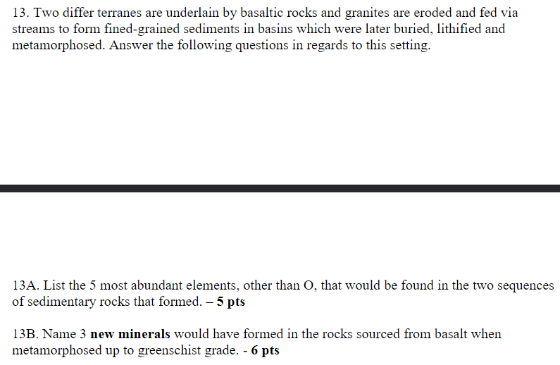 Solved 13. Two differ terranes are underlain by basaltic | Chegg.com