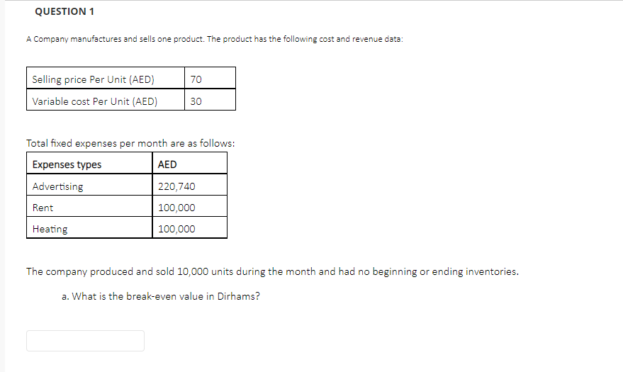 Solved QUESTION 1 A Company Manufactures And Sells One | Chegg.com