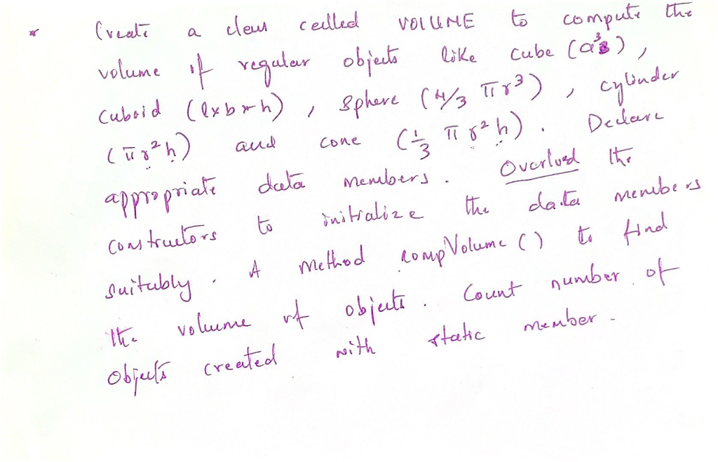 Solved Create cleur VOLUME to a volume of regular objects | Chegg.com