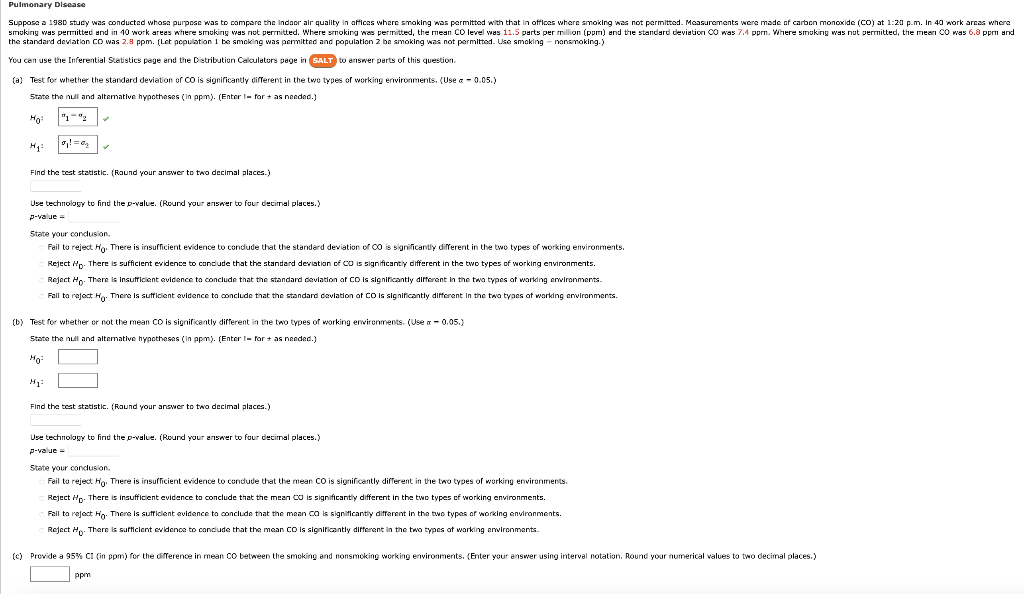 Solved he standard deviatian CO was 2.8 ppm. (Let population | Chegg.com