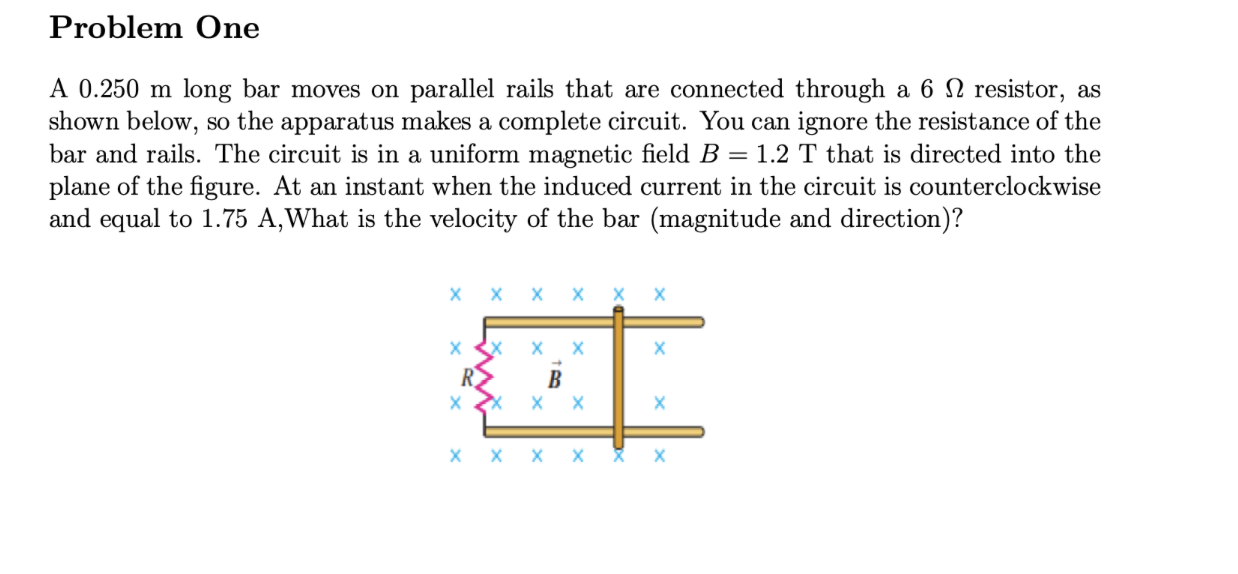 Solved A 0.250 m long bar moves on parallel rails that are | Chegg.com
