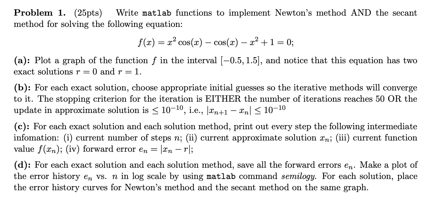 Solved Problem 1 25pts Write Matlab Functions To 5585