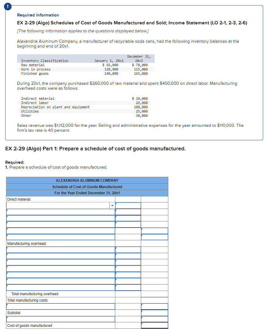 Solved !Required informationEX 2-29 (Algo) ﻿Schedules of | Chegg.com