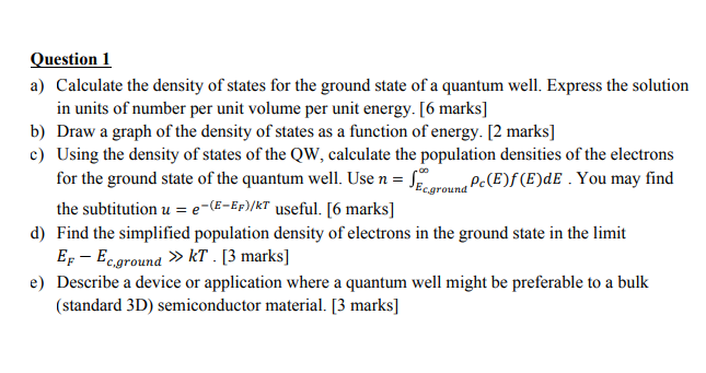 Solved Question 1 A) Calculate The Density Of States For The | Chegg.com