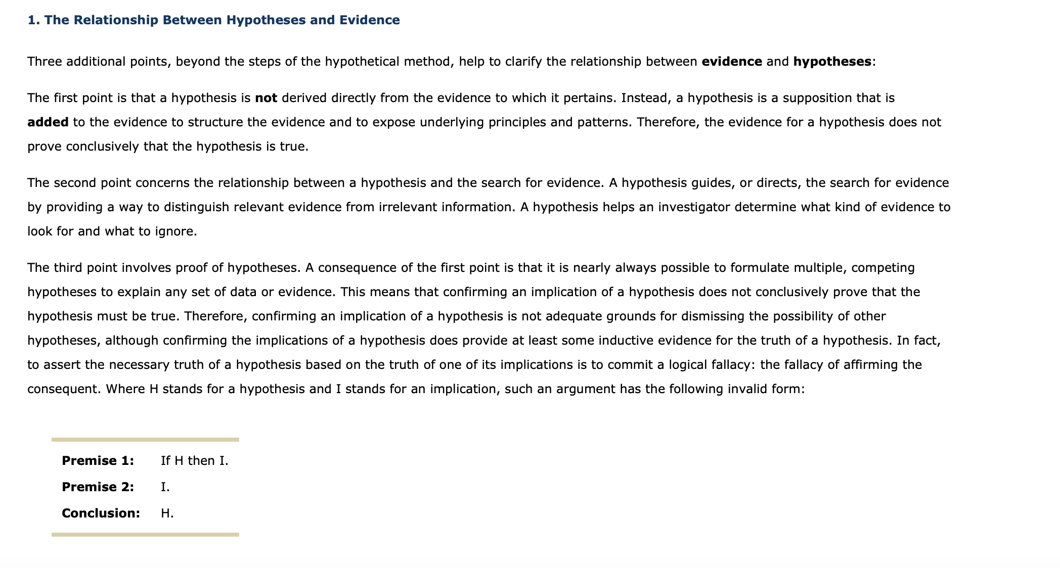 Solved 1. The Relationship Between Hypotheses And Evidence | Chegg.com