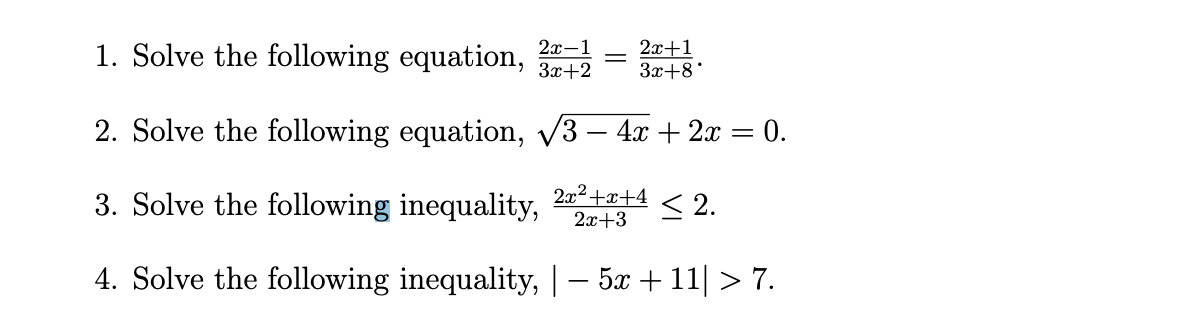 solve the inequality 3x 4 2 x 1 3