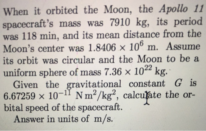 Solved When it orbited the Moon, the Apollo 11 spacecraft's | Chegg.com
