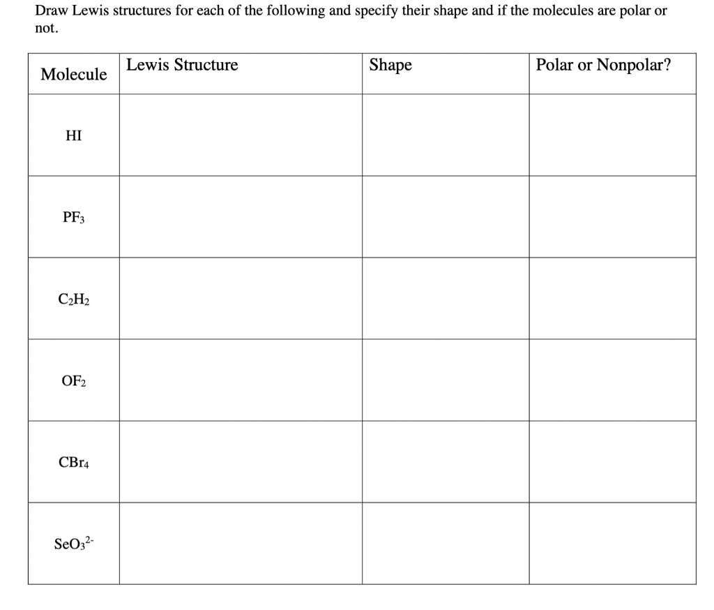 Solved Draw Lewis structures for each of the following and | Chegg.com