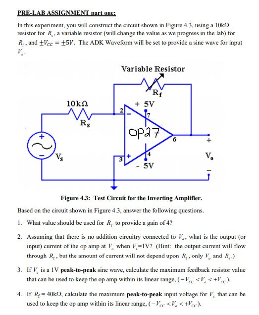 Solved PRE-LAB ASSIGNMENT Part One: In This Experiment, You | Chegg.com