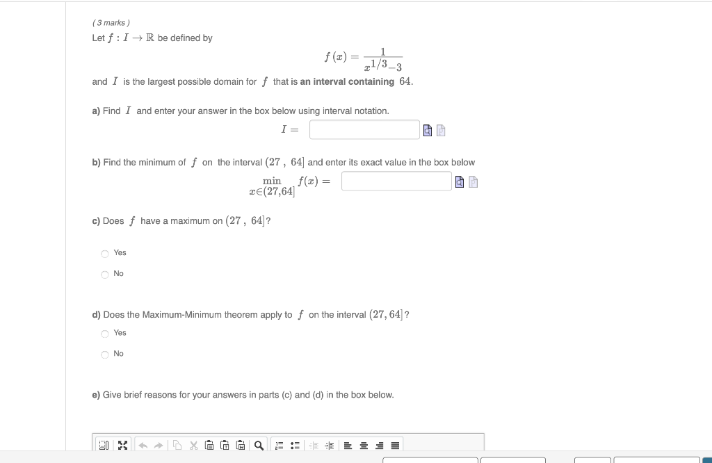 Solved (3 marks) Let f:I→R be defined by f(x)=x1/3−31 and I | Chegg.com