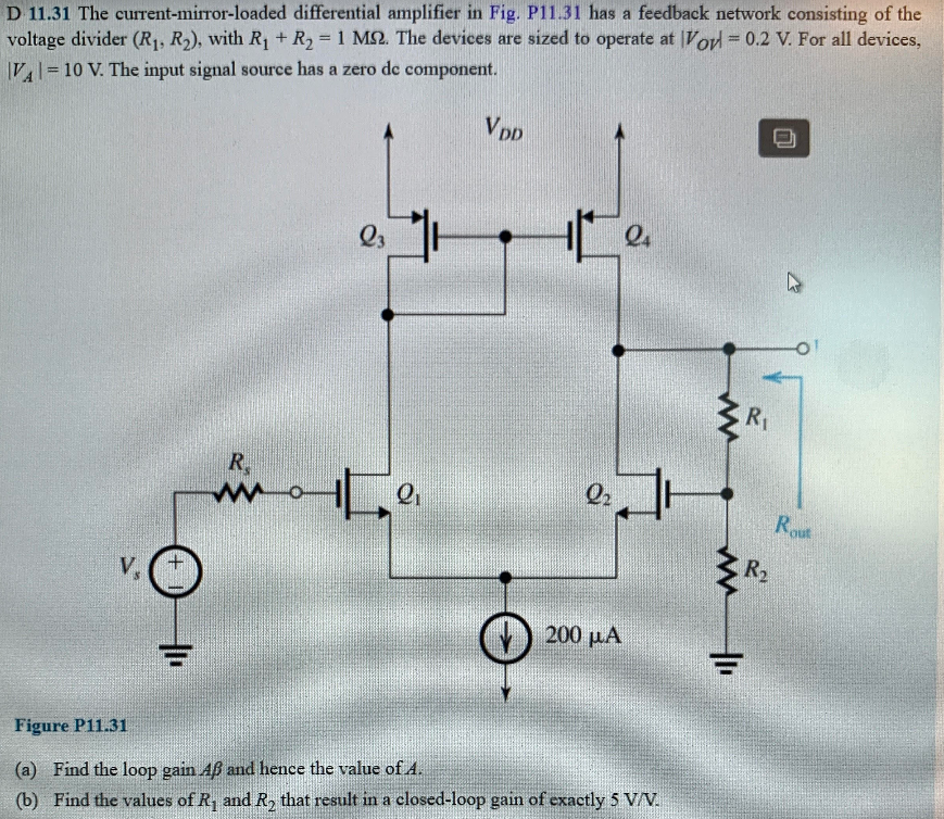 Solved 11.31 The currentmirrorloaded differential