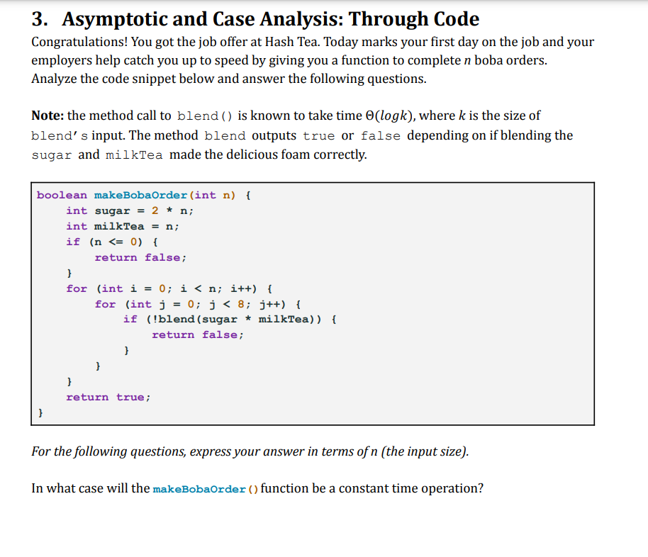 Solved 3. Asymptotic and Case Analysis: Through Code | Chegg.com
