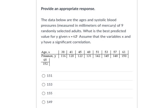 Solved The data below are the ages and systolic blood | Chegg.com