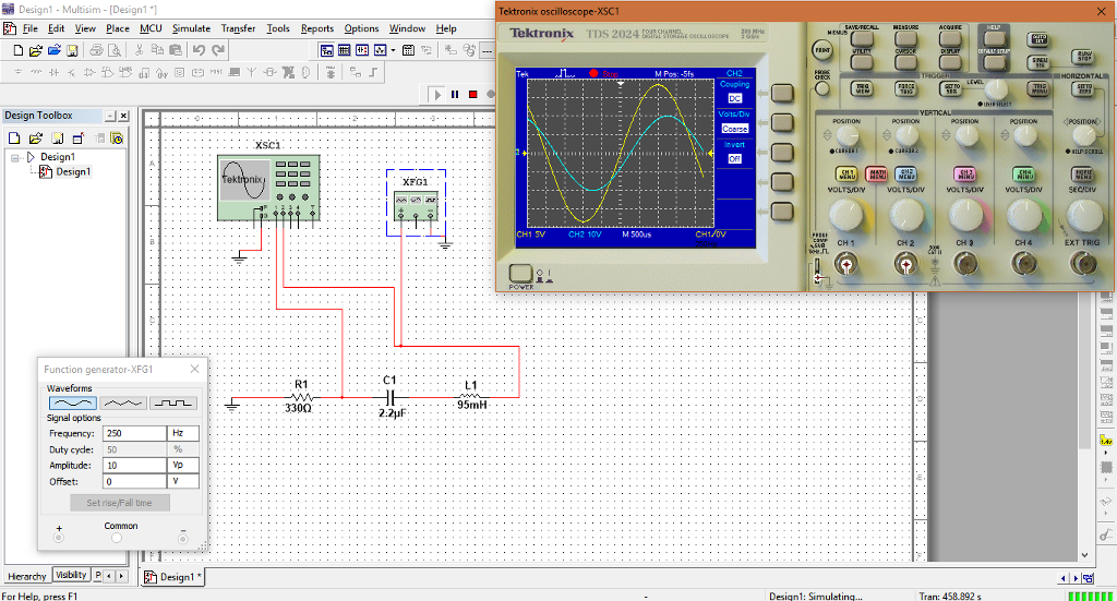 Textronics Window Design Solved Designi-Multisim-Design11 Tektronix oscill File Edit | Chegg.com