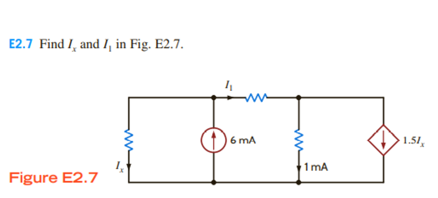 Solved E2.7 Find Ix and I1 in Fig. E2.7. Figure E2.7 | Chegg.com