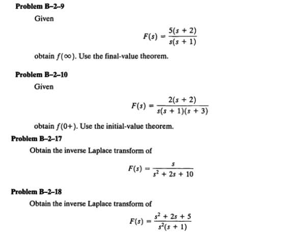 Solved Problem B-2-9 Given 5(5 + 2) F(s) S(s + 1) Obtain | Chegg.com