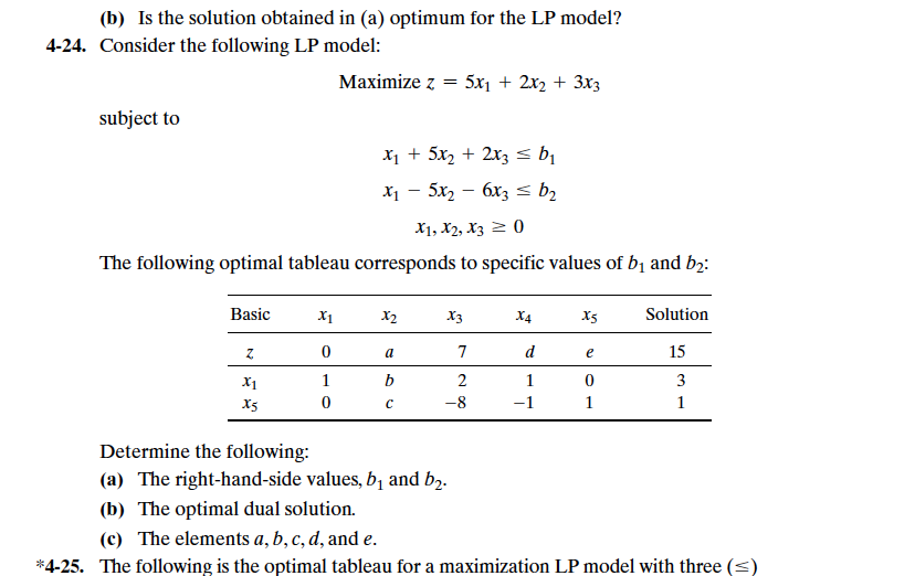 Solved (b) Is The Solution Obtained In (a) Optimum For The | Chegg.com