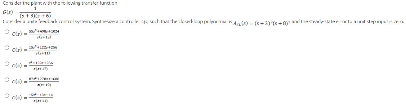 Solved Consider the plant with the following transfer | Chegg.com