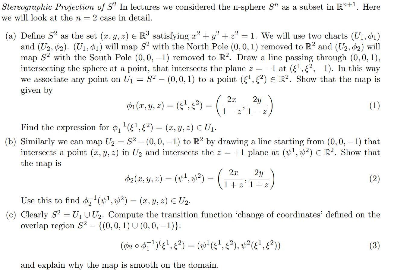 Stereographic Projection of S2 In lectures we | Chegg.com