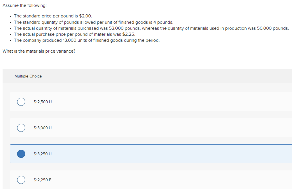 Solved Assume the following: - The standard price per pound | Chegg.com