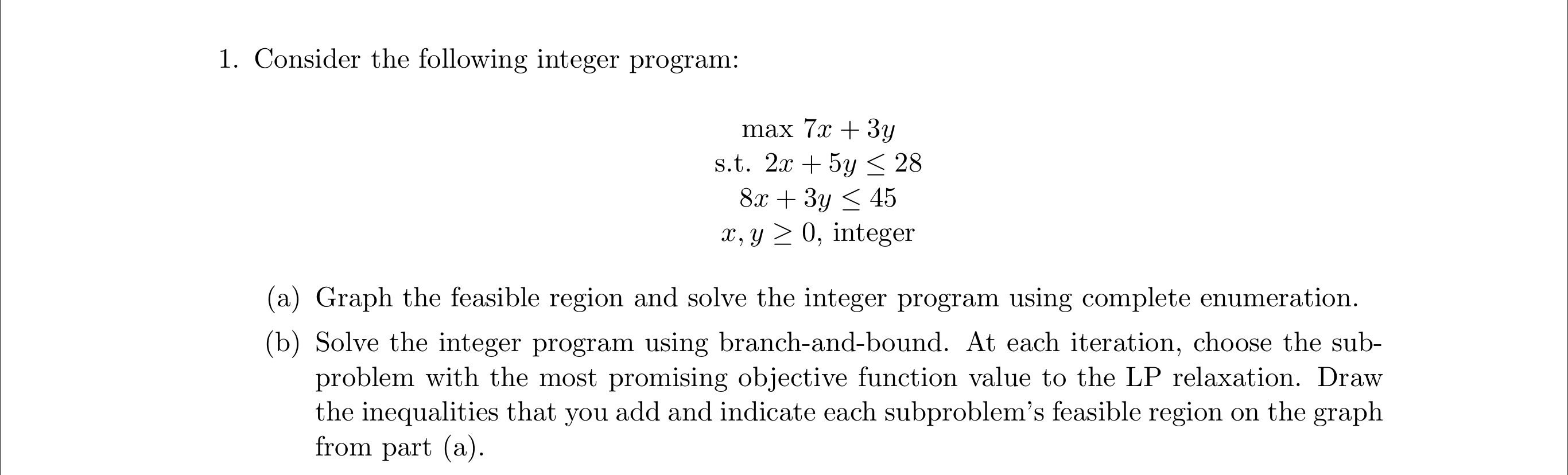 Solved 1. Consider the following integer program: max 7x + | Chegg.com