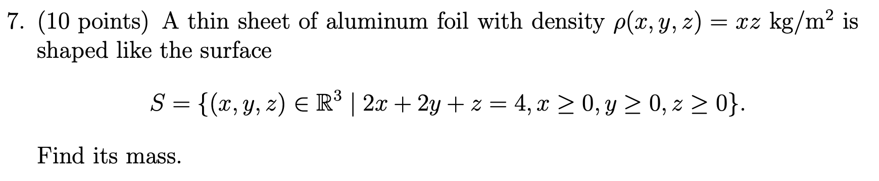 Solved A thin sheet of aluminum foil with density ρ(x, y, | Chegg.com