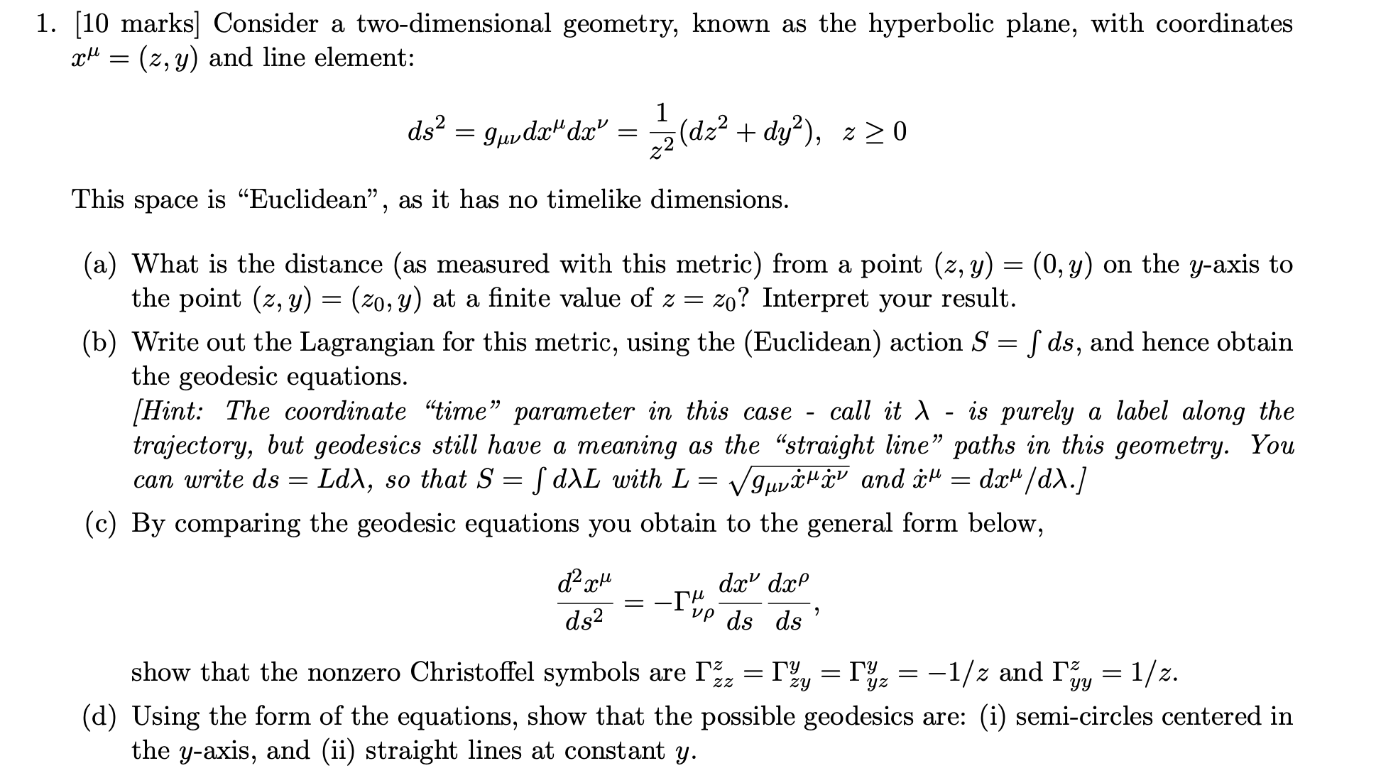 1. [10 marks] Consider a two-dimensional geometry, | Chegg.com