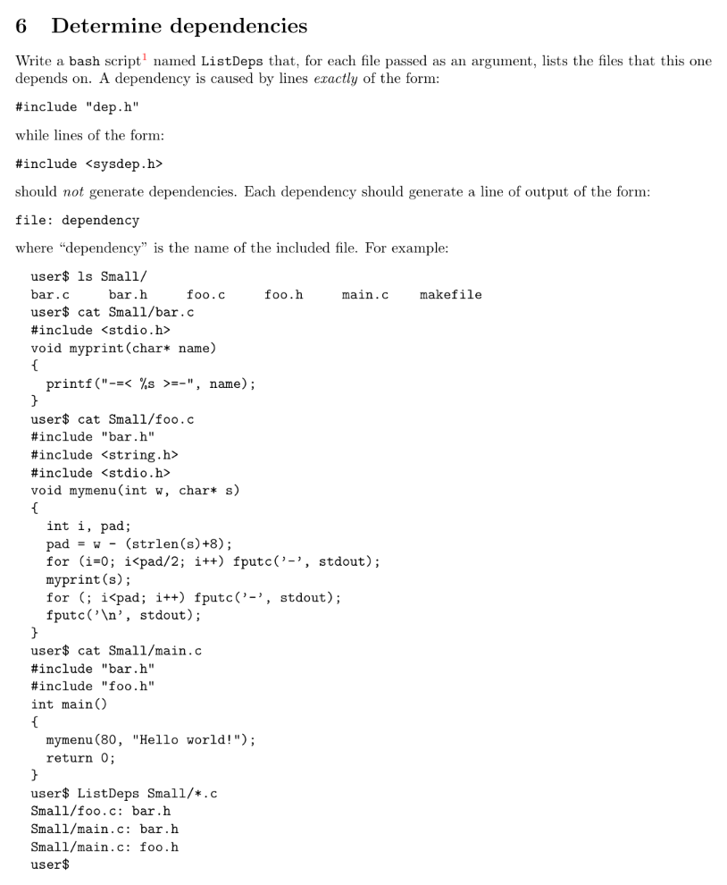 6 Determine dependencies Write a bash script named | Chegg.com