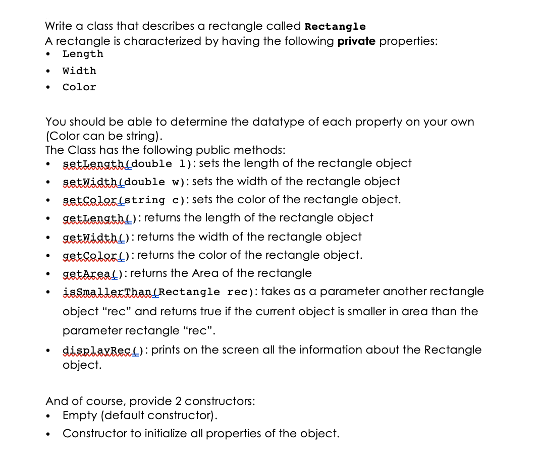 Solved Write a class that describes a rectangle called | Chegg.com