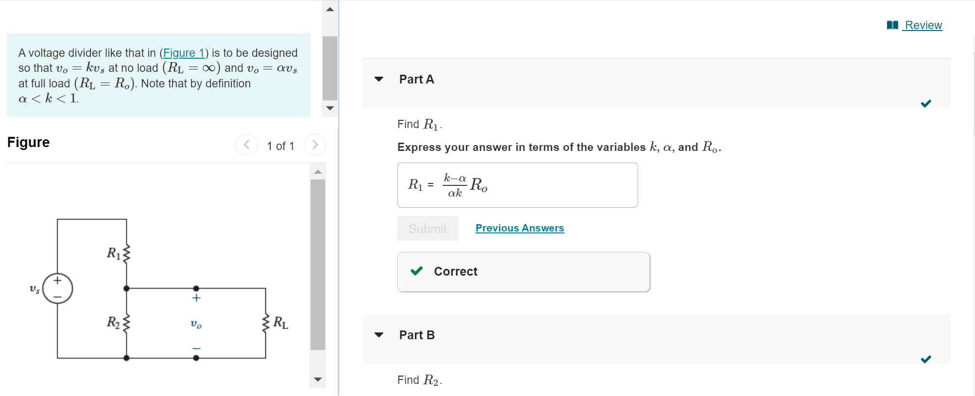 Solved A voltage divider like that in (Figure 1) is to be | Chegg.com