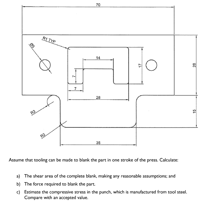 Solved Punch out the flattened profile from 1.25 mm thick x | Chegg.com