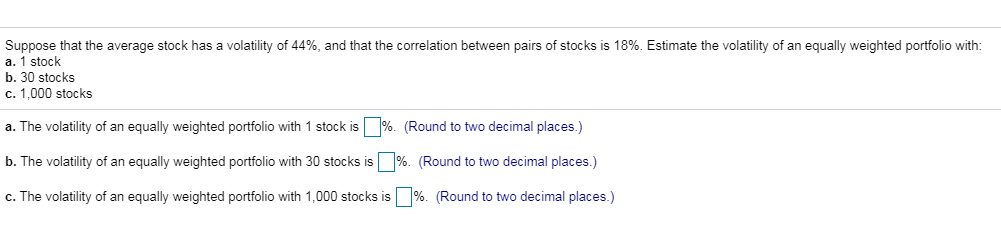 Solved Suppose that the average stock has a volatility of | Chegg.com