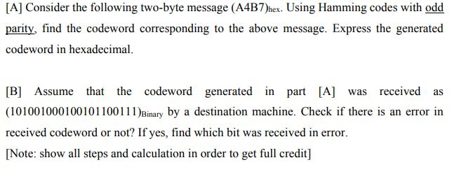 Solved [A] Consider The Following Two-byte Message | Chegg.com