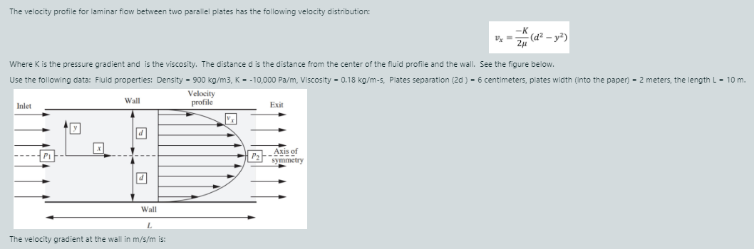 Solved The velocity profile for laminar flow between two | Chegg.com