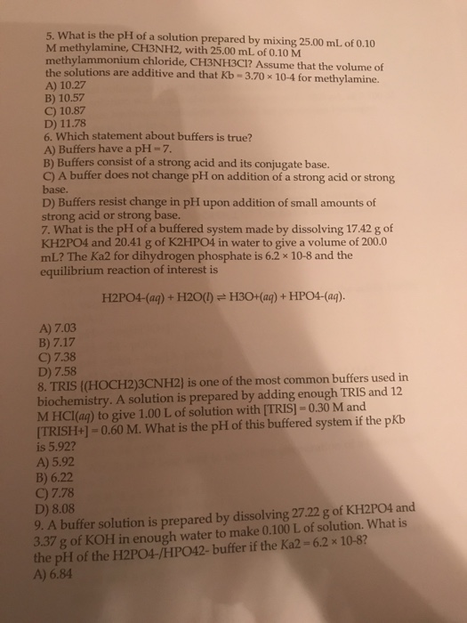 Solved What Is The Ph Of A Solution Prepared By Mixing 25.00 