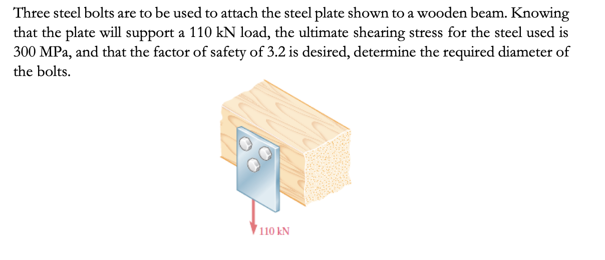 Solved Three steel bolts are to be used to attach the steel