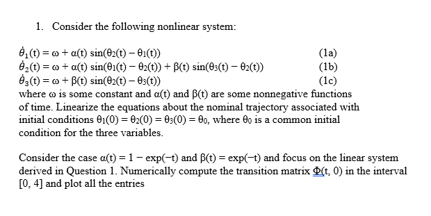 Solved 1. Consider the following nonlinear system: ..(t) = m | Chegg.com