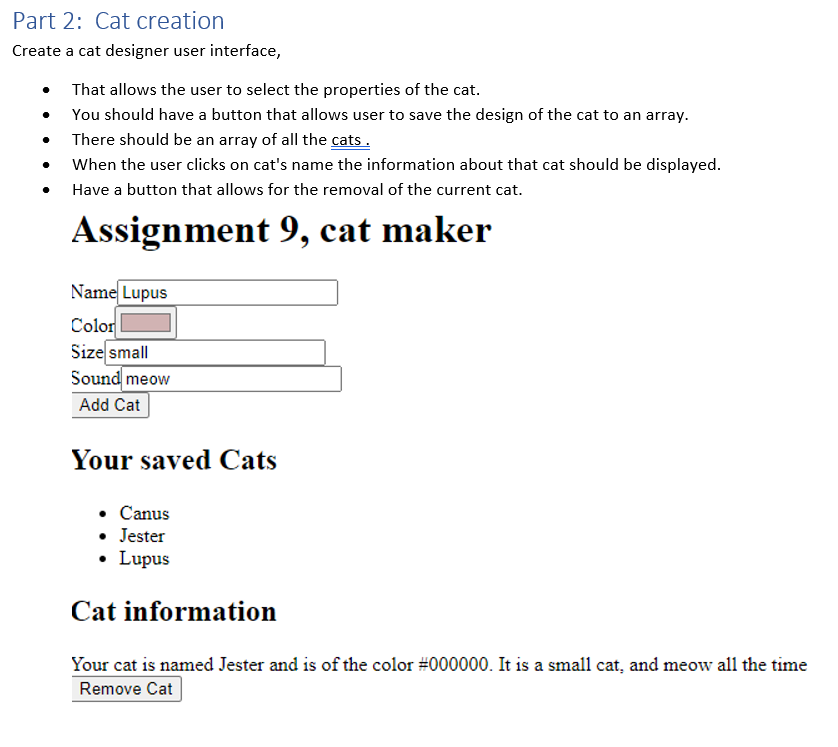 Create a cat designer user interface, That allows | Chegg.com